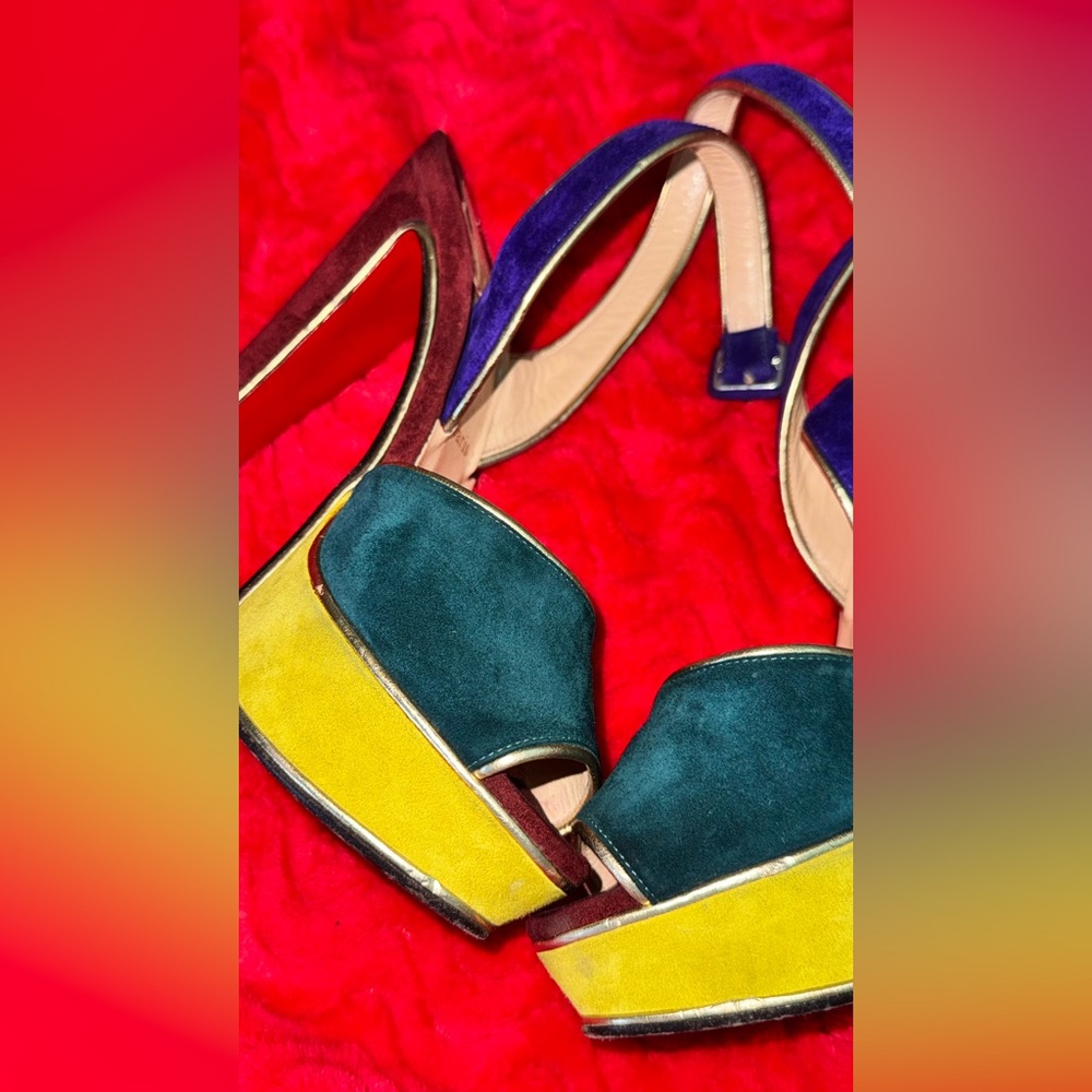 Christian Louboutin Multicolor Suede Platform Heels - Picture 8 of 10